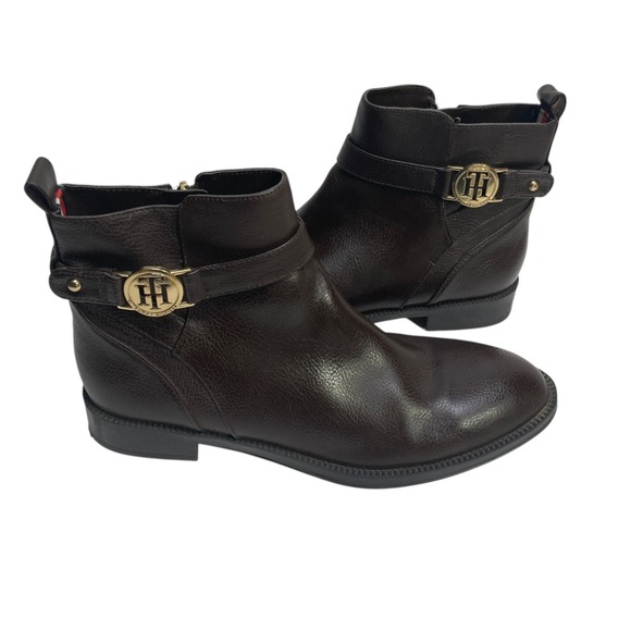 Tommy Hilfiger Women's Ankle Boots 6.5 M  Brown Flats Gold Tone Buckle TWRUMORE - Picture 7 of 9